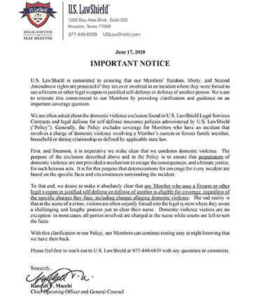 US Law Shield Letter